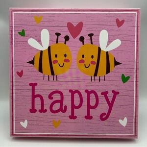 Creatology Bee Happy Pink 10” Playroom Wall Wood‎ Box Sign Hearts Bees